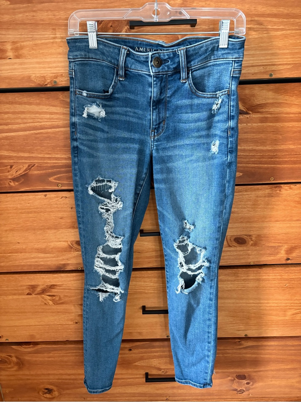 American Eagle Outfitters Blue Ripped Skinny Jeans